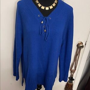 Liz Claiborne Royal Blue V-Neck Lace-Up Sweater